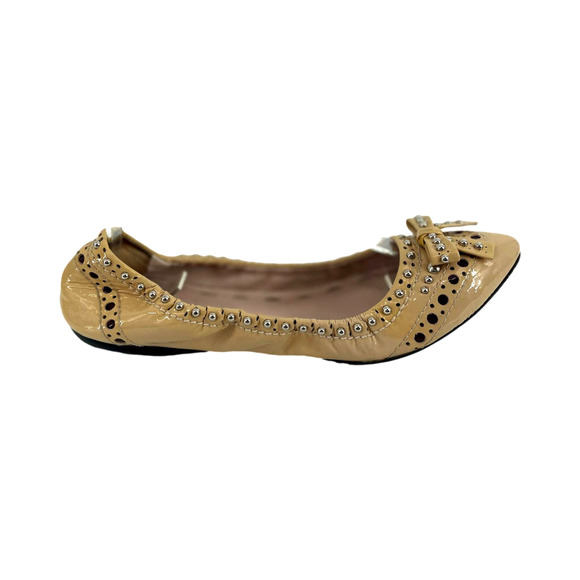 Miu Miu Flat Shoes Beige Leather Pointed Toe Bow Studded Flats Size 37 E… - Picture 7 of 11